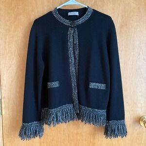 D. Exterior Cardigan Women Size‎ M Black Wool Alpaca Sequin Fringe Trim Italy